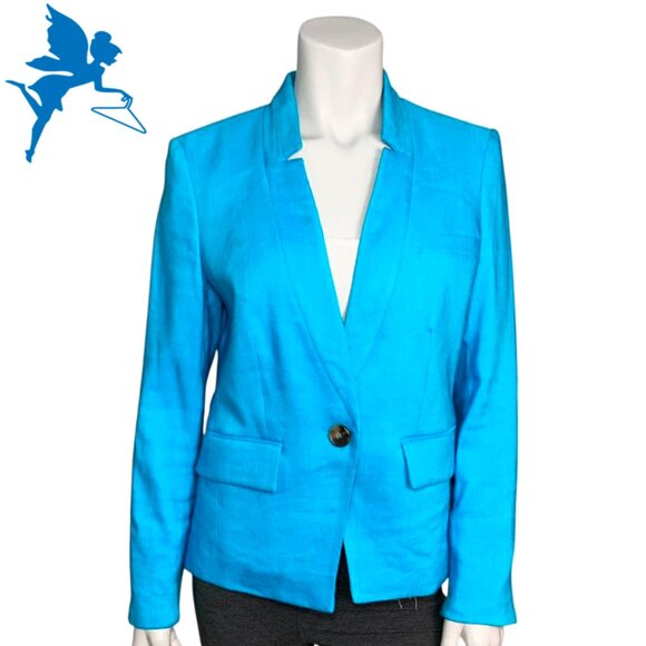 VERONICA BEARD Miles Turquoise Linen Blend Dickey Blazer - Picture 3 of 10